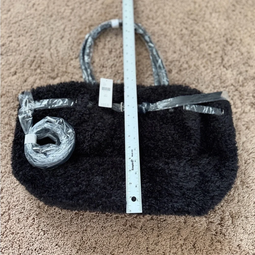 NWT new Anthropologie belted Sherpa tote bag crossbody black fuzzy